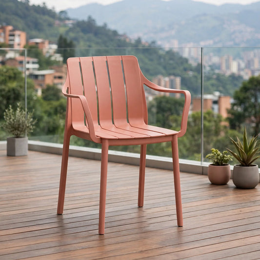 Silla Alice con Brazos, Color Salmón, con Espaldar y Diseño Minimalista
