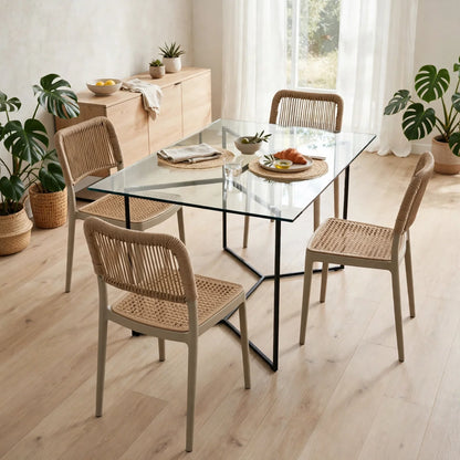 Set de 4 Sillas Austin, Color Taupe, con Espaldar Tejido