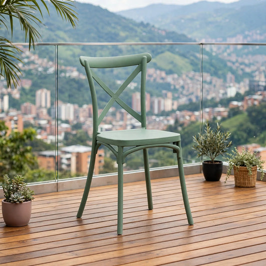 Silla Betany, Color Verde Olivo, con Espaldar y Diseño Minimalista