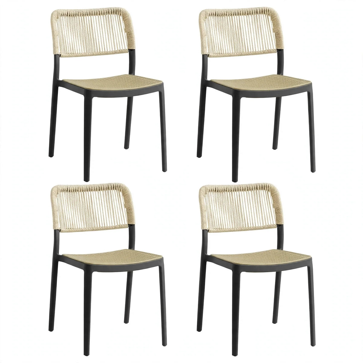 Set de 4 Sillas Austin, Color Negro, con Espaldar Tejido