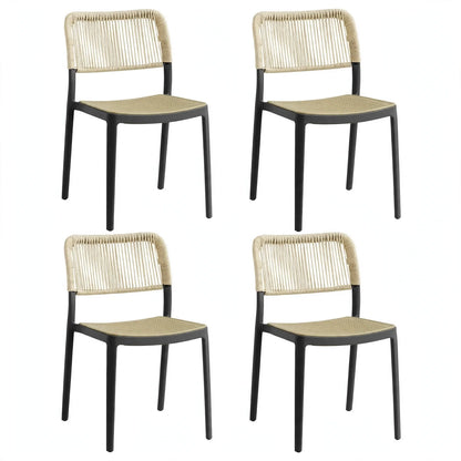 Set de 4 Sillas Austin, Color Negro, con Espaldar Tejido