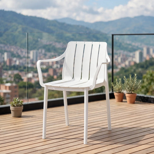 Silla Alice con Brazos, Color Blanco, con Espaldar y Diseño Minimalista