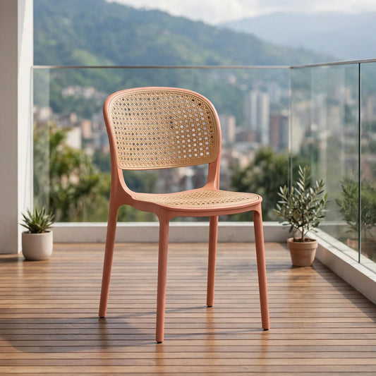 Silla Nest, Color Salmón y Beige, con Espaldar y Asiento en Rejilla