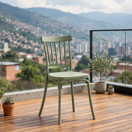 Silla Claus, Color Verde, con Espaldar y Diseño Minimalista